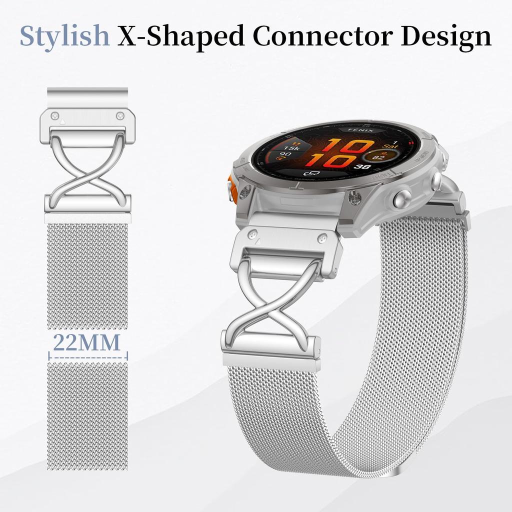 For Garmin Forerunner 970 Watch Band Magnetic Stainless Steel Milanese Strap with X-Shaped Connector