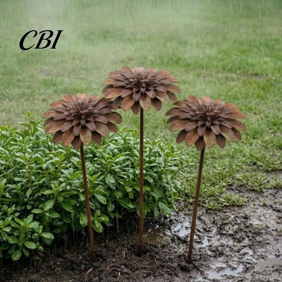 High-quality Metal Decorations Rustic Flower Garden Stakes, Large Rusted Iron Yard Art, Long-lasting Outdoor Ornaments 19.39 Inch Weather-Resistant