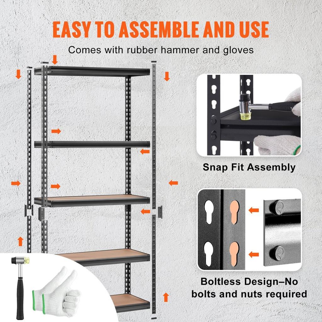 Storage Shelving Unit, 5-Tier Adjustable, 2000 lbs Capacity, Heavy Duty Garage Shelves Metal Organizer Utility Rack, Black, 36" L x 18" W x 72" H for