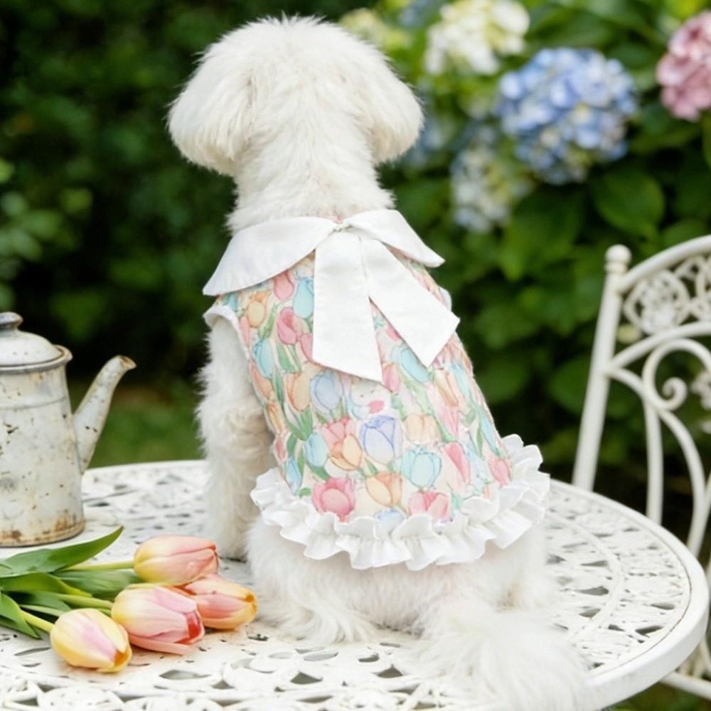 Ruffle Dog Princess Dress Floral Printed Dog Floral Skirt Puppy Summer Clothing Outdoor Activity