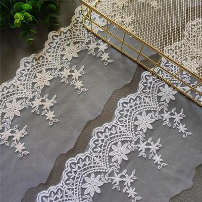 5 ярдов/лот, ширина 13 см, белая/бежевая изысканная сетчатая пряжа, хлопковая кружевная ткань с вышивкой, свадебное платье, занавеска, марлевая ткань для абажура
