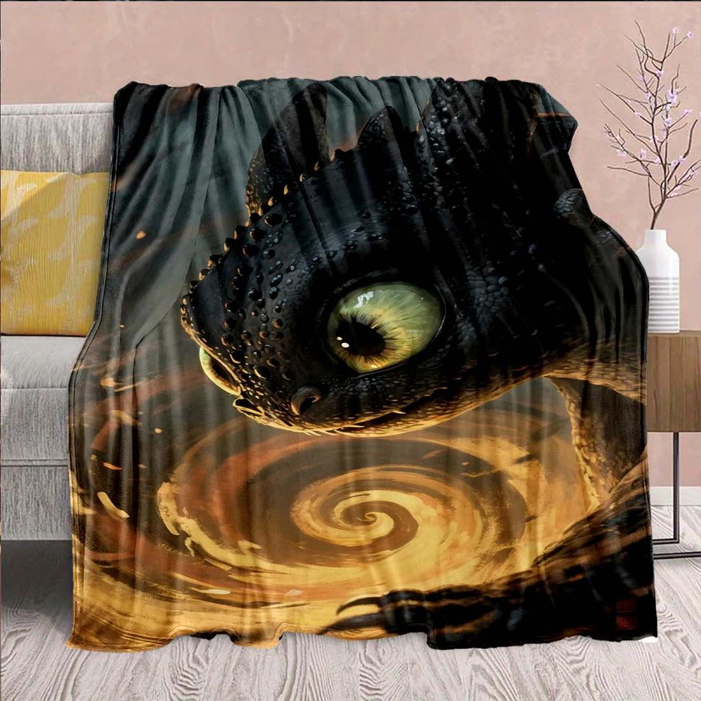 Black Dragon Trendy Flannel Blanket Dark Fantasy Dragon Soft Warm Cozy Throw Decor -QJY