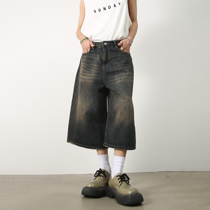 Женские мешковатые джинсовые шорты в стиле Y2k, широкие короткие брюки, модные, с высокой талией, темные, длиной до колена, свободные, унисекс, повседневные джинсы