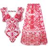 2025 Women's V-Neck Ruffle Floral Swimsuit Set: Stylish Slimming Beachwear