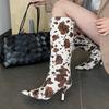 Fashion Liyke New Fashion Long Zip Knee High Boots Designer Women Cow Print Leather Pointed Toe Low Thin Heels Party Dance Shoes Size 43