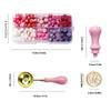 203pcs Tulip Wax Seal Stamp Kit, 1 Sealing Wax Stamp Brass Head, 200pcs Sealing Wax Beads, 1 Pink Wax Spoon, 1Pink Wooden Handle
