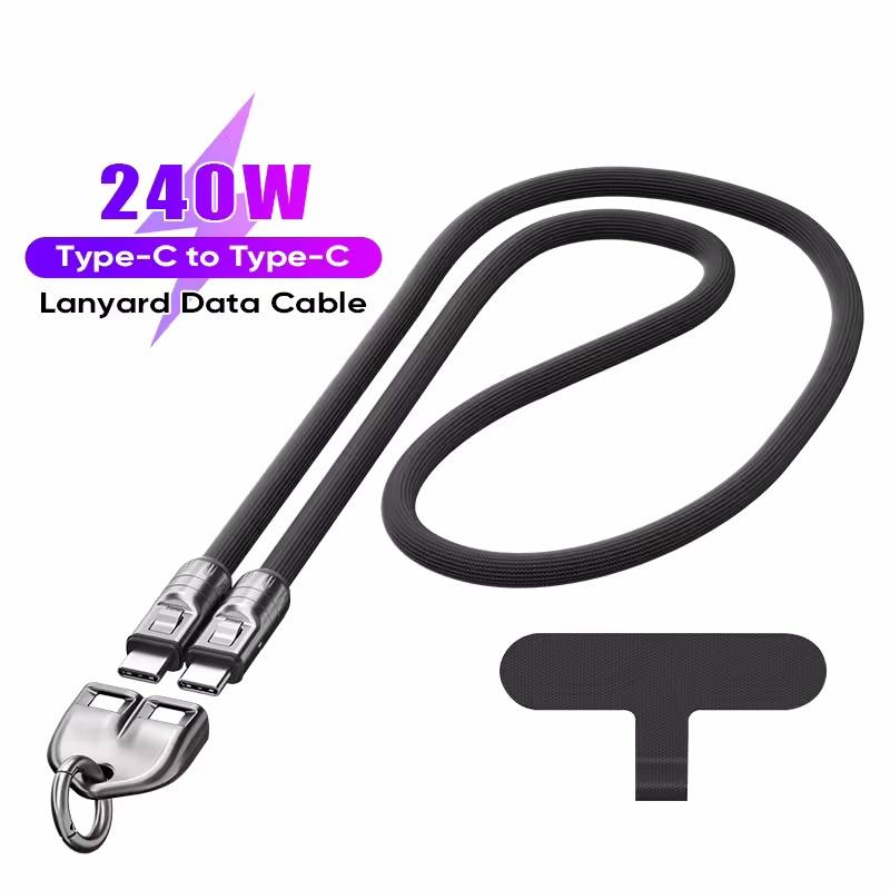 PD240W Шнурок для телефона Зарядный кабель 2 в 1 USB-C на USB-C Сверхбыстрая зарядка Кабель для передачи данных Головка из цинкового сплава Шнурок Кабель для быстрой зарядки