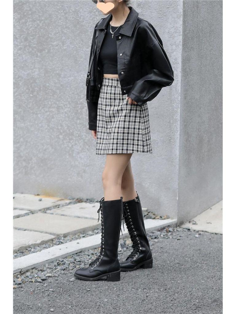 Женская ретро-кожаная мотоциклетная куртка свободного кроя - короткий стиль 2025 для весны и осени, корейская версия