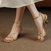 Women's Sandals High Heeled Stiletto Heel Shoes for Luxury Brand Copy Sexy Dance Party Square Toe Gold Elegant Medium Heel