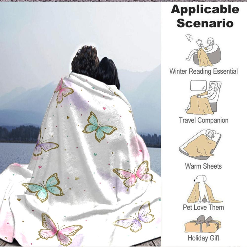 1Pc Butterfly Watercolor Background Blanket Soft And Comfortable Casual Warm Camping Travel Christmas Halloween Xmas Gift Em92856