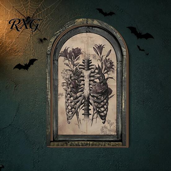 Vintage Halloween Wall Hanging Arched Wooden Decor, Ghost Cat Double-Layer Ornament, Distressed Gothic Rustic Table Decor Tabletop Plaque, Spooky Home
