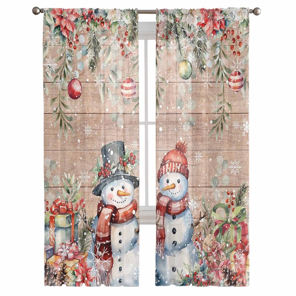 Рождественские Зимние Снеговики Снежинки Прозрачные Шторы Рождественские Украшения Для Дома Оконные Тюль Шторы Для Гостиной Спальни
