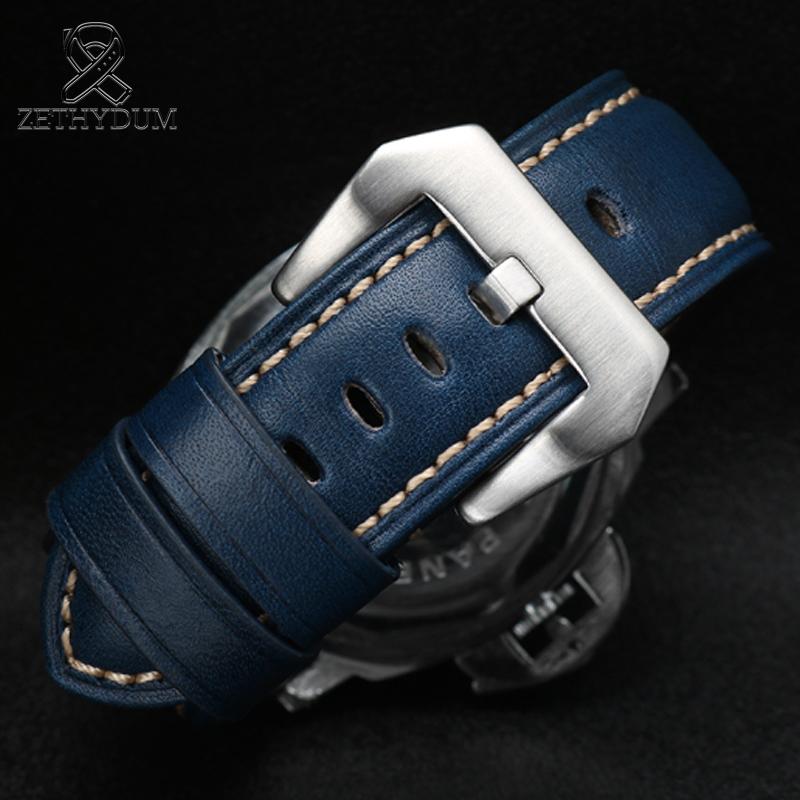 Ретро Винтаж Ручная работа Натуральная кожа ремешок Для Panerai 22 24 26 мм Ручная работа Часовые аксессуары Прямой конец кожаный Часовой ремешок