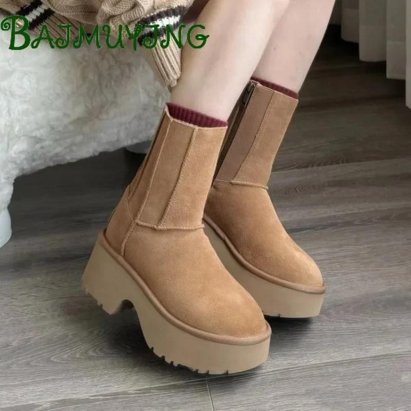 Туфли из хлопка и замши, женские меховые зимние сапоги на платформе, 2024, зимние новые ботильоны, плюшевые теплые каблуки, модный бренд Zapatos Mujer