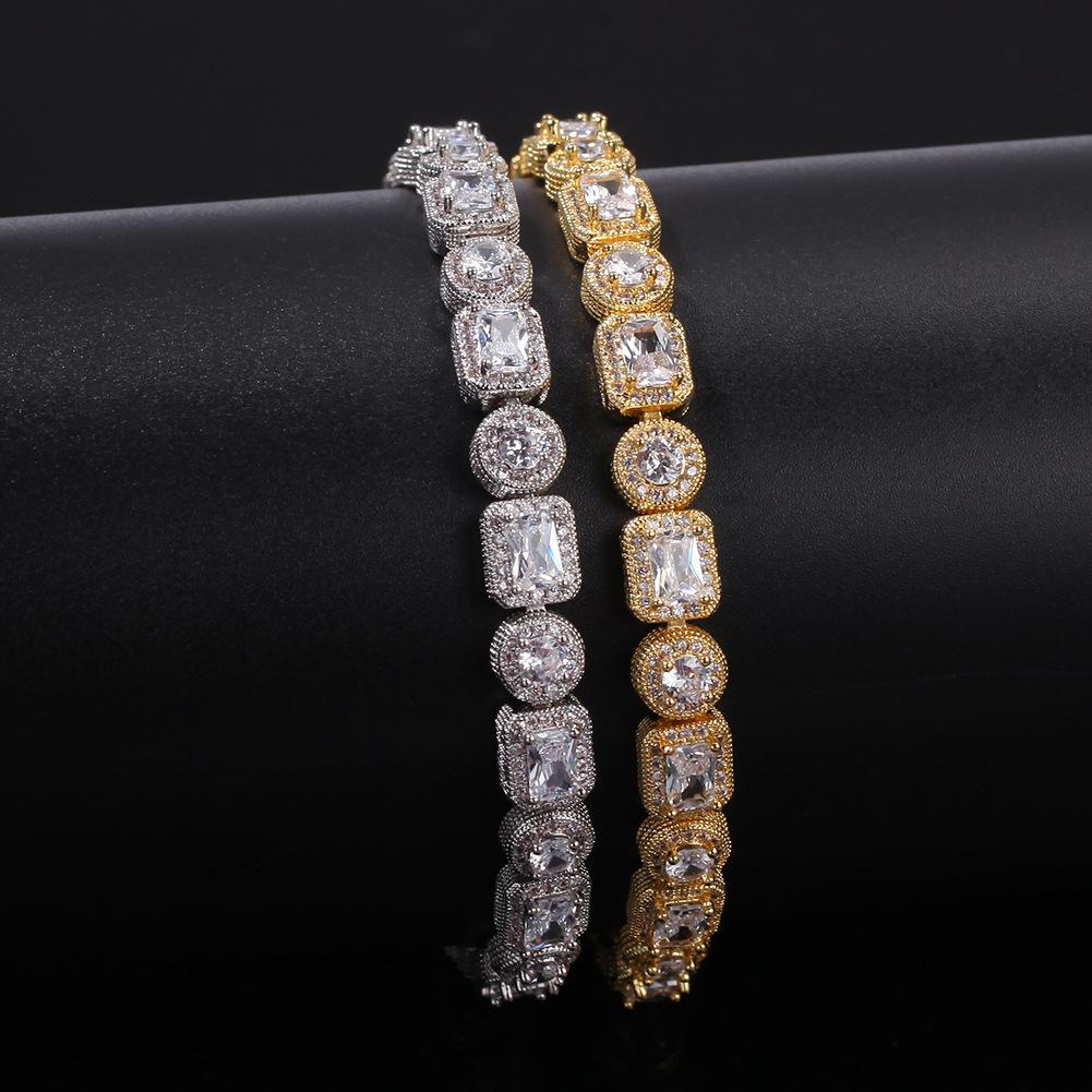 Hip Hop Professional Supplier 2019 New Launched Round&Square Stone Mix Gold Platinum Handmade Inlaid Iced Out Fancy Bracelet