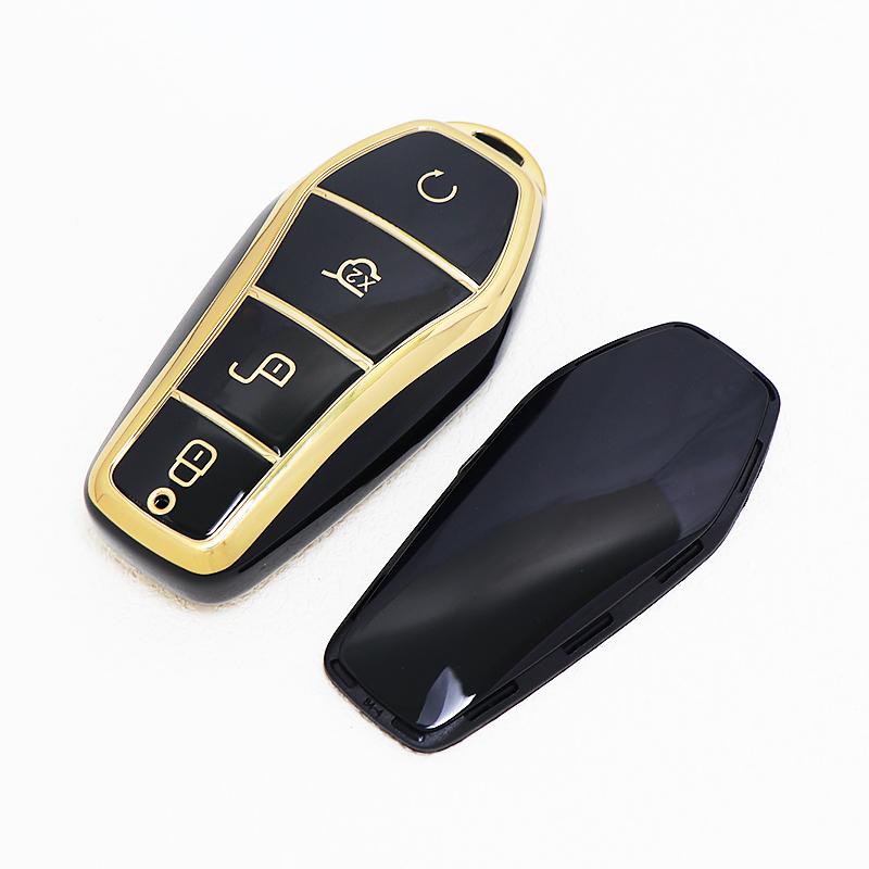 Gold Edge TPU Auto Interior Accessories Car Remote Key Case Fob For BYD Han EV Dolphin Qin Plusdmi Atto 3 Protection Cover Shell