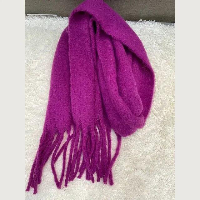 Женский толстый шаль, шарф, зимние теплые модные однотонные шарфы из пашмины, длинные хиджабы с кисточками, палантины Bufanda Mujer