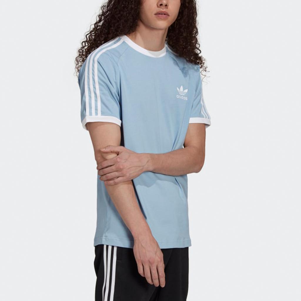 Adidas Originals Clover Striped 3-Stripes Casual Crew Neck Tee V3 Men Tops Light-Blue H37759