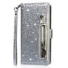 Exquisite Shinning Sequin Zipper Wallet Case for iPhone Samsung Xiaomi Huawei Google Cute Love Heart Photo Frame Flip Covers with Hand-strap