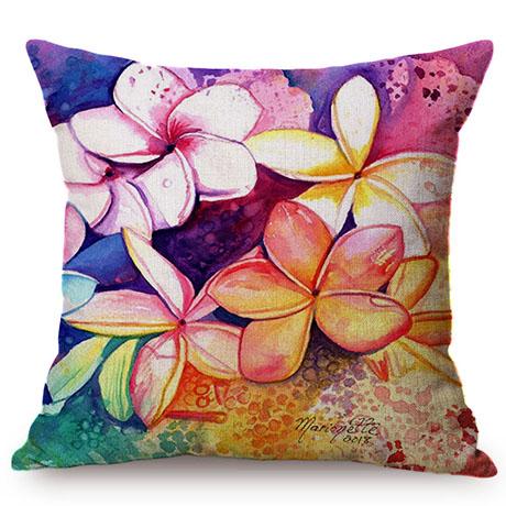 Colorful Charming Flowers Oil Painting Art Lotus Plumeria Peony Flower For Home Decor Sofa Cushion Cover Linen Throw Pillow Case