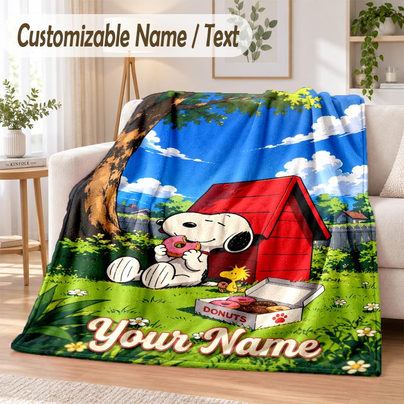 Фланелевое одеяло Snoopy Peanuts с индивидуальным именем, мягкое, теплое, для дивана, кровати, домашнего использования в помещении