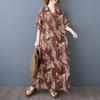 2025 Summer Women Plus Size Dress Casual Dress Beach Loose Vintage Printing Basic Long Dress Maxi