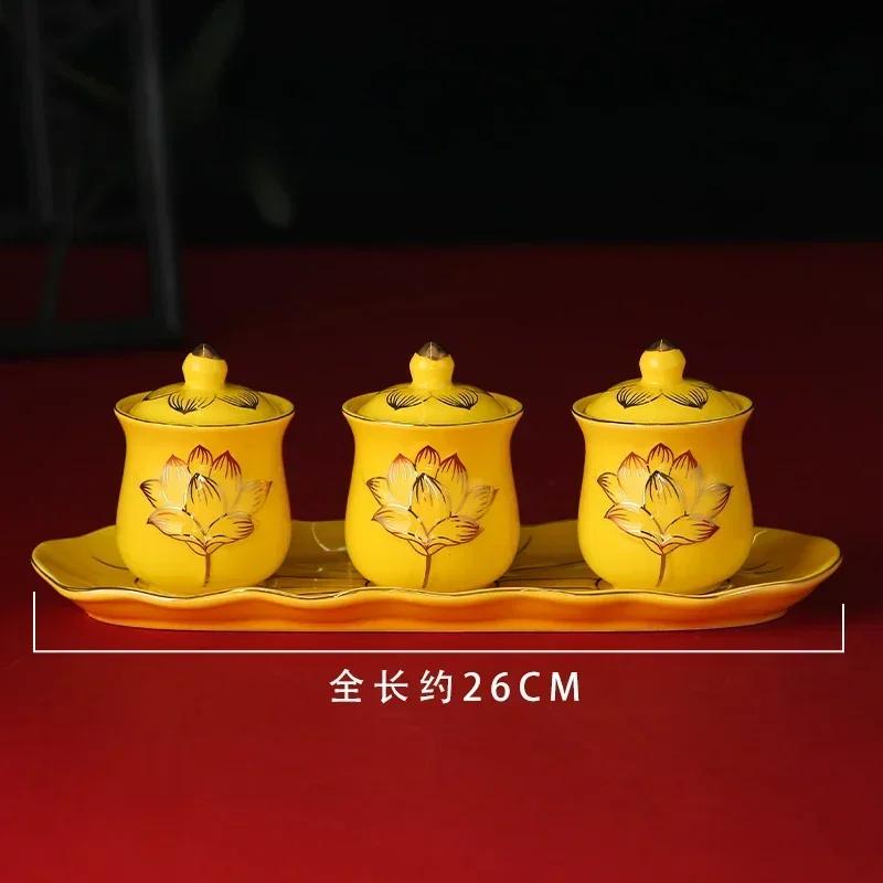 4 шт./лот Китайская креативная керамическая чашка для воды для использования Буддой: Бытовая чашка для воды Лотос Бодхисаттвы перед Буддой Фэн-шуй