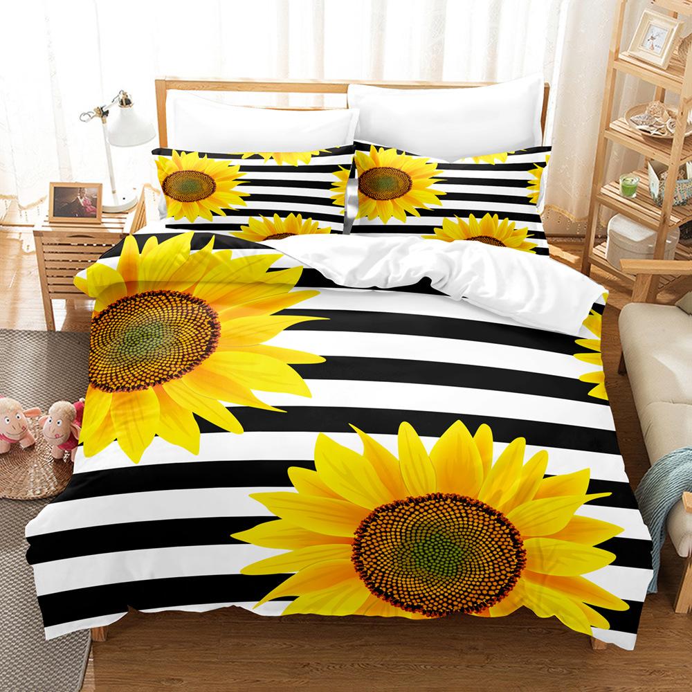 Sunflower Bedding Set 3D Printed Soft Brushed Washable King Queen Twin Size Duvet Cover Set Simple Style for Bedroom Decoration