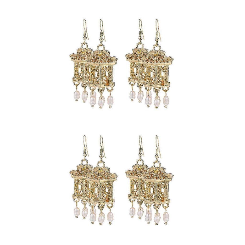 Chinese Style Earrings Pavilion Shaped for Decoration 4Pairs Dangling Earrings