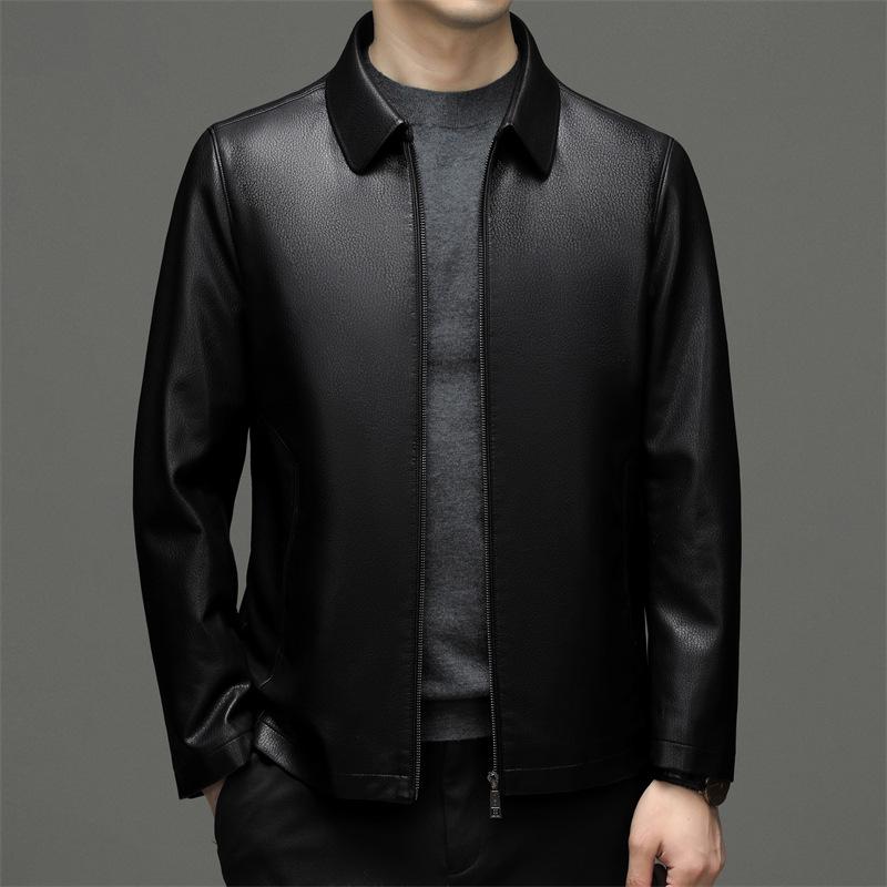 Куртка из натуральной овечьей кожи, мужская деловая флисовая кожаная куртка среднего возраста, осенне-зимний тонкий свободный внешний костюм