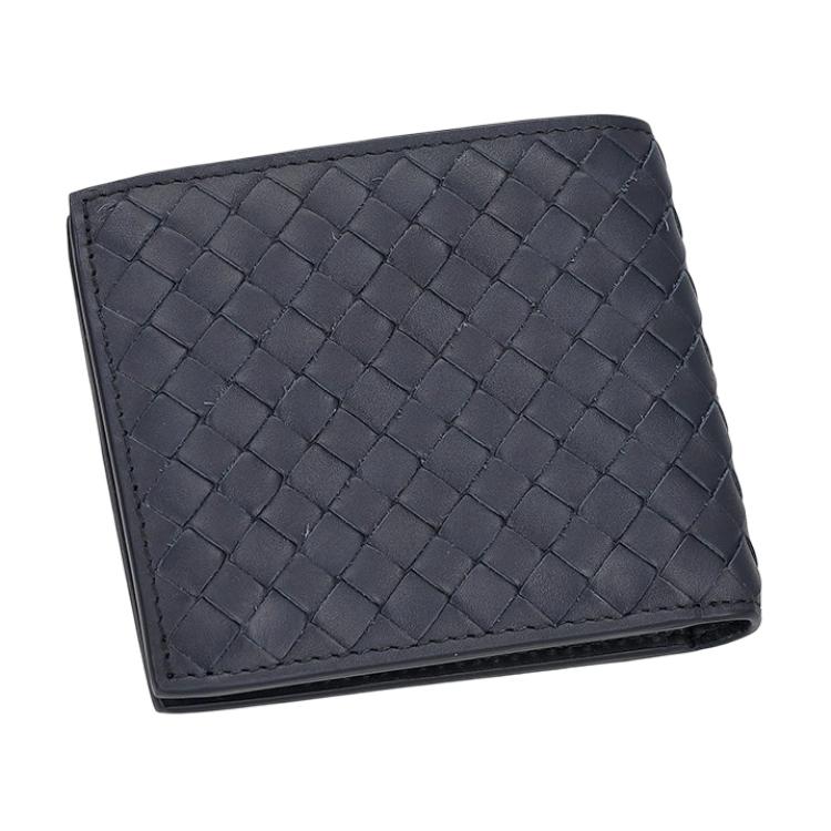 Bottega Veneta Плетеная Дизайн Серебряная Фурнитура Кошелек Кожаный Мужской Кошелек Темно-Синий 193642V47W18838