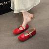 Soft-soled Mary Jane Shoes Round Head Shallow Mouth Spring Commuting Versatile Word with Flat Bottom Half Slippers Women's Comfort