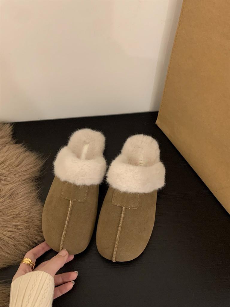 Ретро тапочки-плюш с плоской подошвой Boken женская обувь 2025 новый осень-зима baotou полусапожки снежные хлопковые туфли