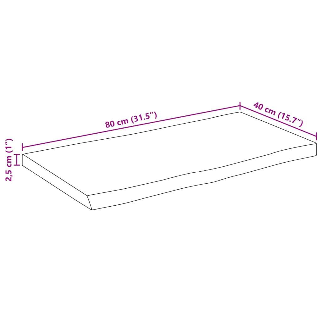 Solid Mango Wood Table Top with Natural Edge 80 x 40 x 2.5 cm