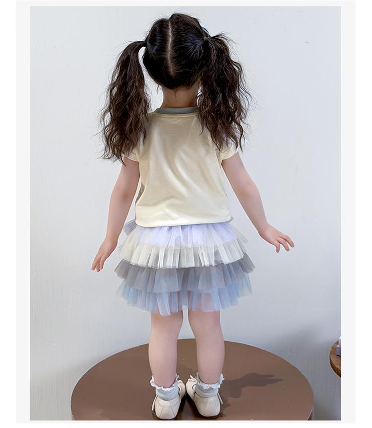 Girls' summer outfit set, children's 2026 new sweet and stylish printed short sleeved T-shirt, baby's fashionable fluffy skirt