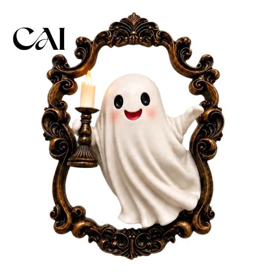 Retro Wall Lamp Halloween Ghost Lamp, Gothic Resin 3D Frame Art, Non Glaring Light Vintage Sculpture with LED Candle for Living Room, Home Decor Warm