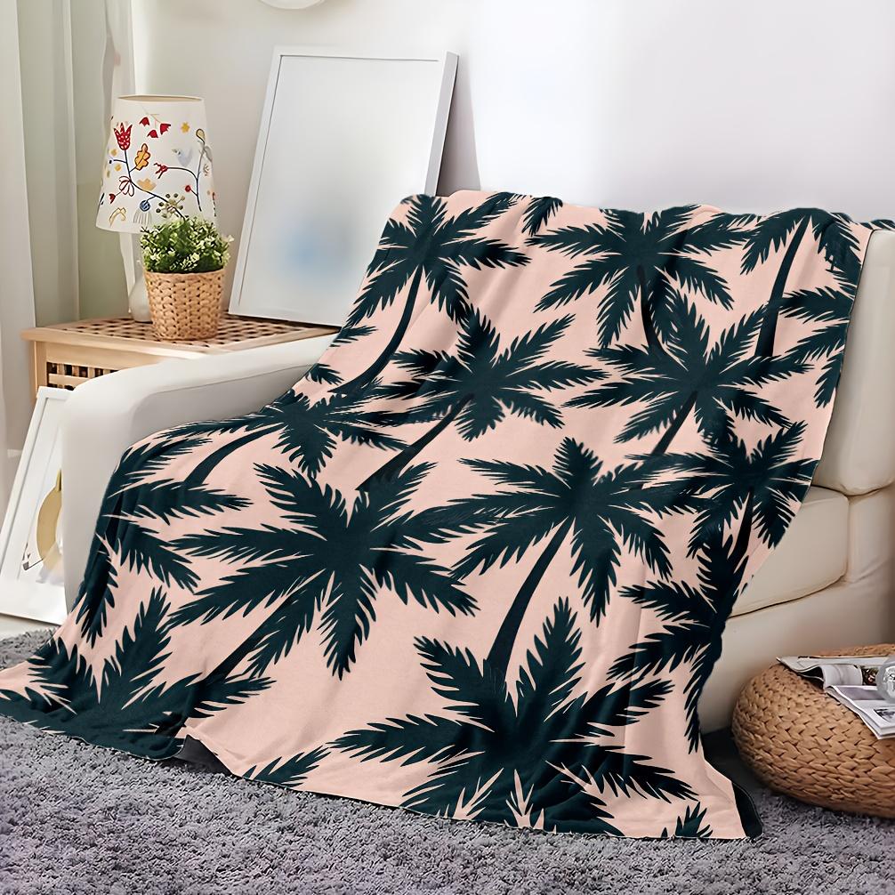 Tropical Palm Tree Print Flannel Blanket - Soft, Breathable Polyester, All-Season Cozy Throw for Home Decor, Perfect Gift