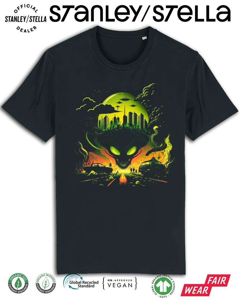 Mens ALIEN INVASION T-Shirt Mens Womens Tees Top UFO Space Sci-Fi  Aliens Invading Earth Tee