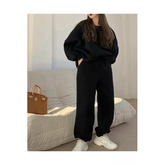 Женский повседневный зимний женский спортивный костюм большого размера с круглым воротником в уличном стиле