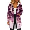 Women's Fashionable Printed  Long Sleeved Drawstring Hooded Zipper Pocket Long Casual Sweatshirt Jacket