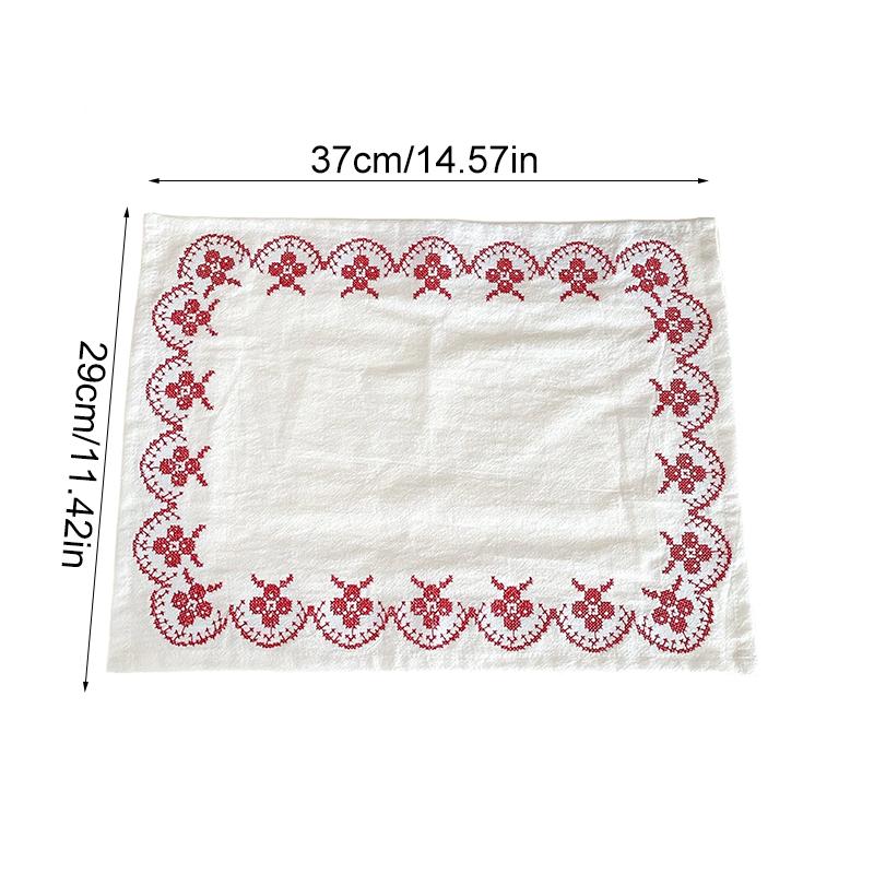 1Pc Placemat Retro Style Cotton Rural Style Embroidered Originality Photography Props Decorative Cloth Figure