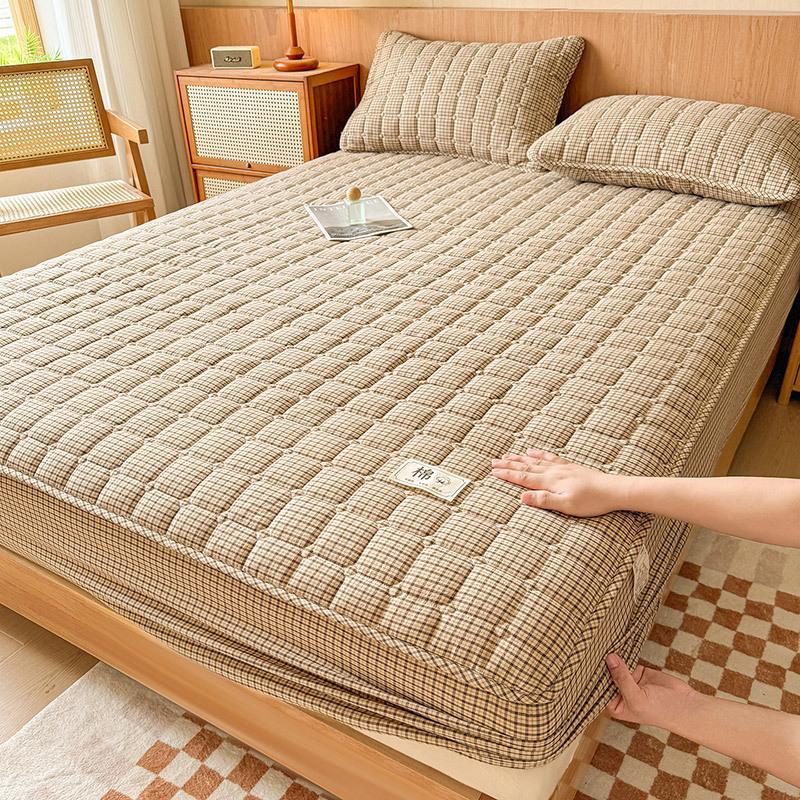 Класс А Чистый хлопок Хлопок стираный Хлопок Односпальная простыня на резинке Утолщенное стеганое покрывало для кровати Защитный чехол для матраса Чехол Пыленепроницаемый и Нескользящий
