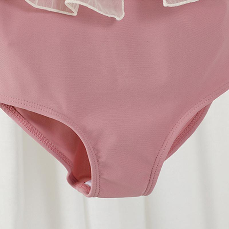 Купальник для малышей и девочек, весна-лето, сетчатый купальник с V-образным вырезом и открытой спиной, с шапочкой для детей, цельная детская одежда для девочек 1-8 лет