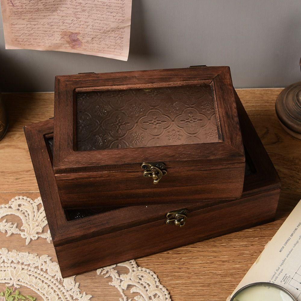 Decorative Solid Wood Storage Cabinet Vintage Jewelry Box Gift Wooden Storage Box Household