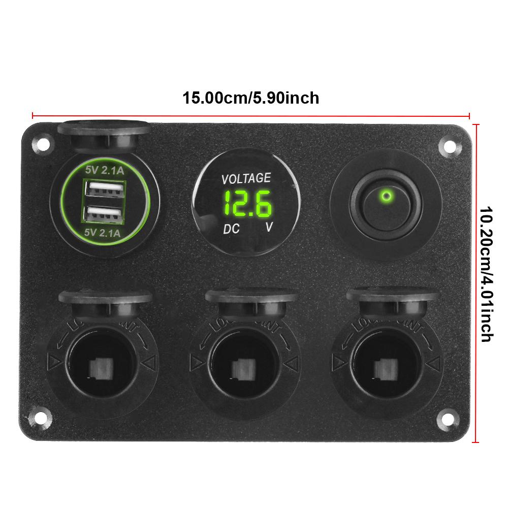 Для автомобиля, морского автофургона, прикуривателя, розетка, 6 в 1, многофункциональная панель, 4,2 А, тумблер, двойной USB-зарядное устройство, светодиодный вольтметр 12 В