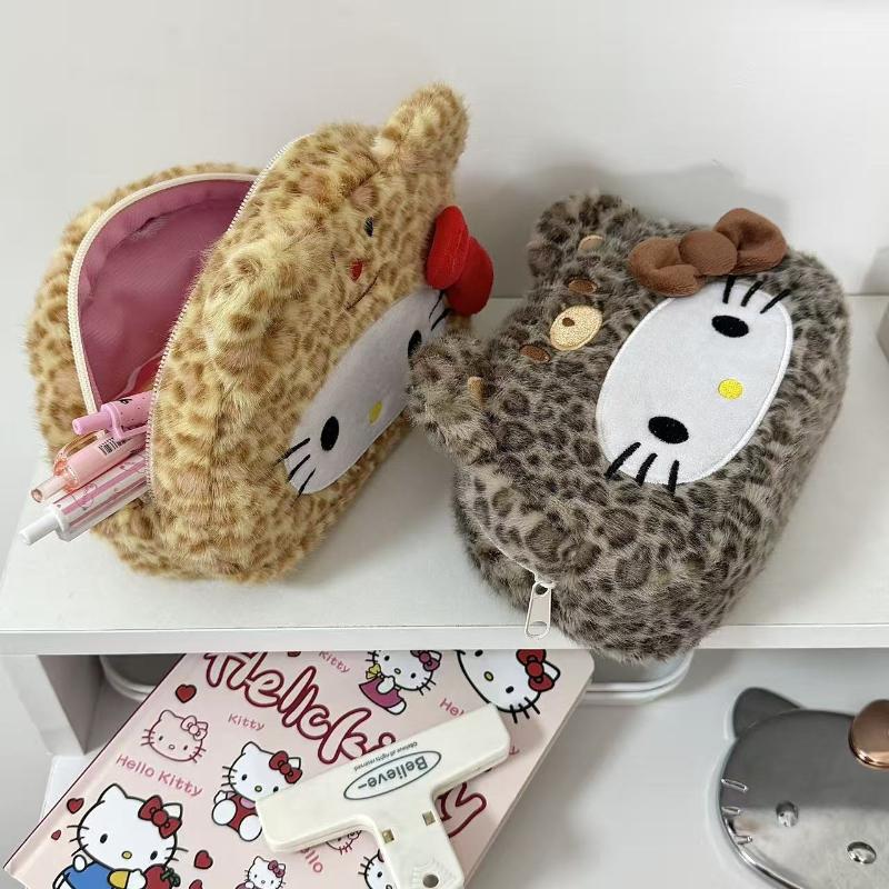 Кавайный пенал Hello Kitty Плюшевый Мультяшный Большой Вместимости Канцелярский Косметичка Многофункциональная Сумка для Хранения Подарок