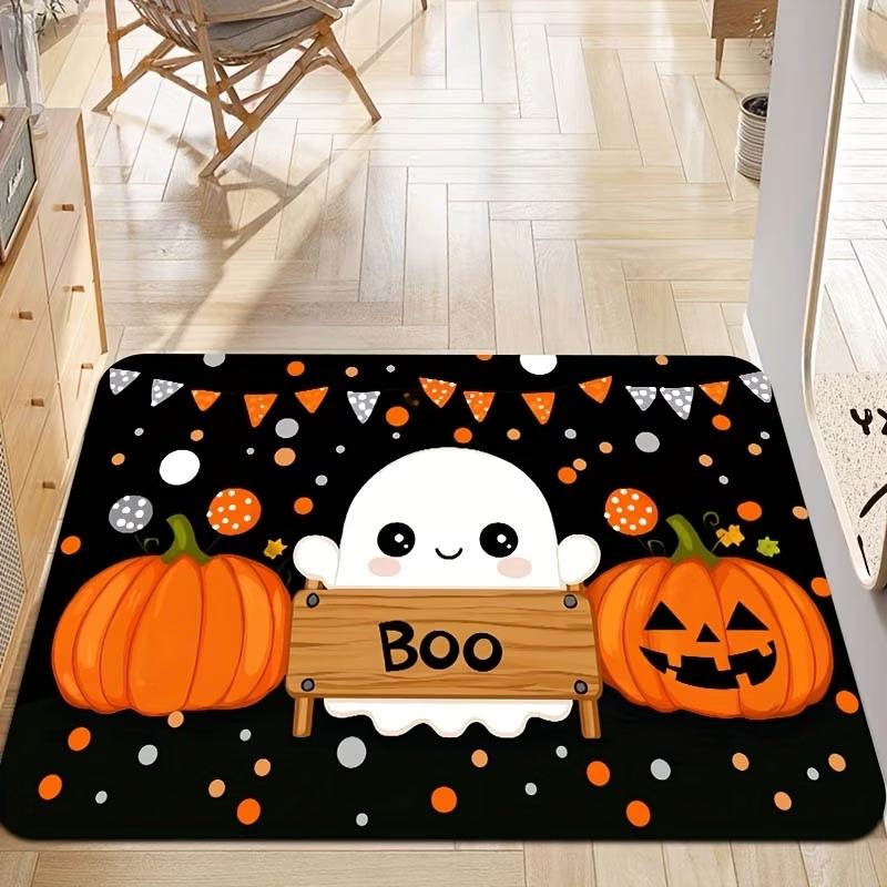 Halloween Pumpkin Doormat Black Cat Bat Welcome Rug Plaid Botanical Entrance Carpet Apartment Foyer Balcony Sunroom Floor Mat