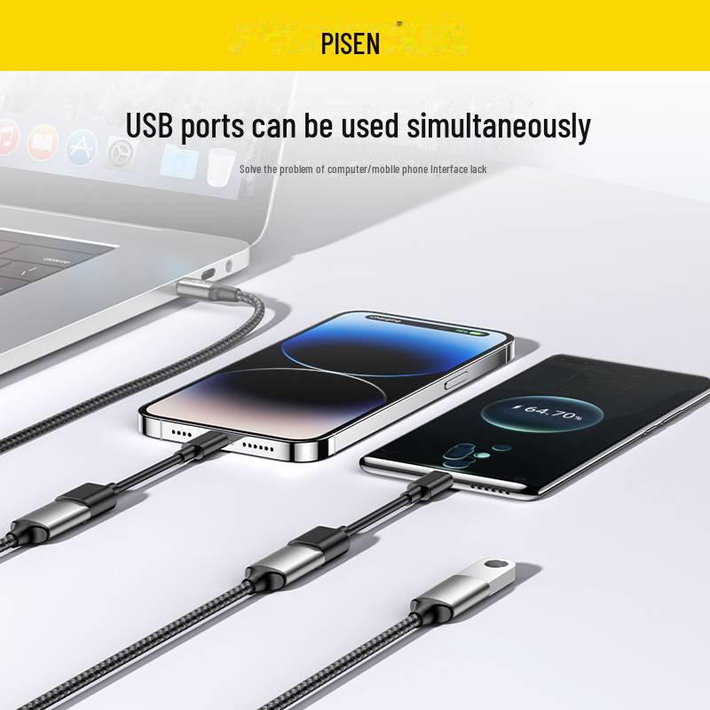 PISEN Type-C To Three-Port Extender Cable for Apple Computer Connecting Mouse & USB Drive