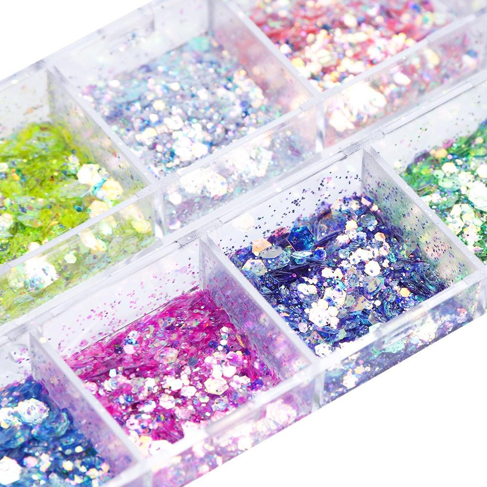 12 Grid/box Mixed Size Hexagon Nail Glitter Sequins Shiny Flakes Nail Art Decoration