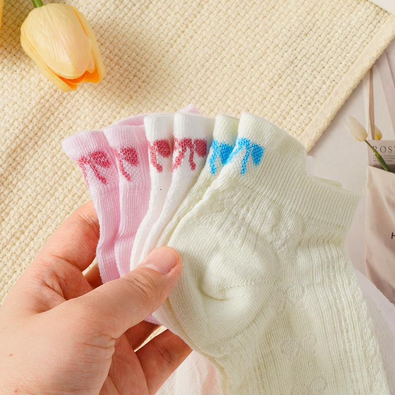 Женские конфетно-цветные полые тонкие дышащие невидимые носки корейского стиля, милые с вышивкой бантиком на пятке
